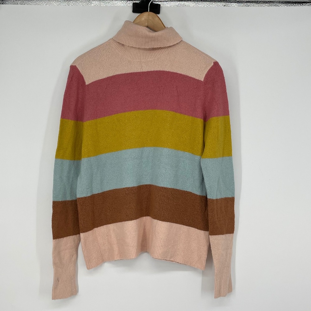 Halogen Striped Turtleneck‎ Sweater Size S Pink Yellow Blue Brown  Preppy Artsy